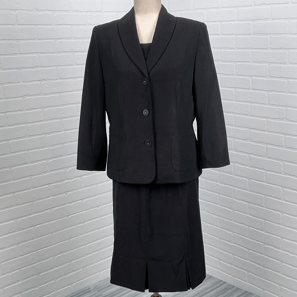 Amanda Smith 3pc Skirt Suit Womens 10 Black Polka Dot Classic Career Party
